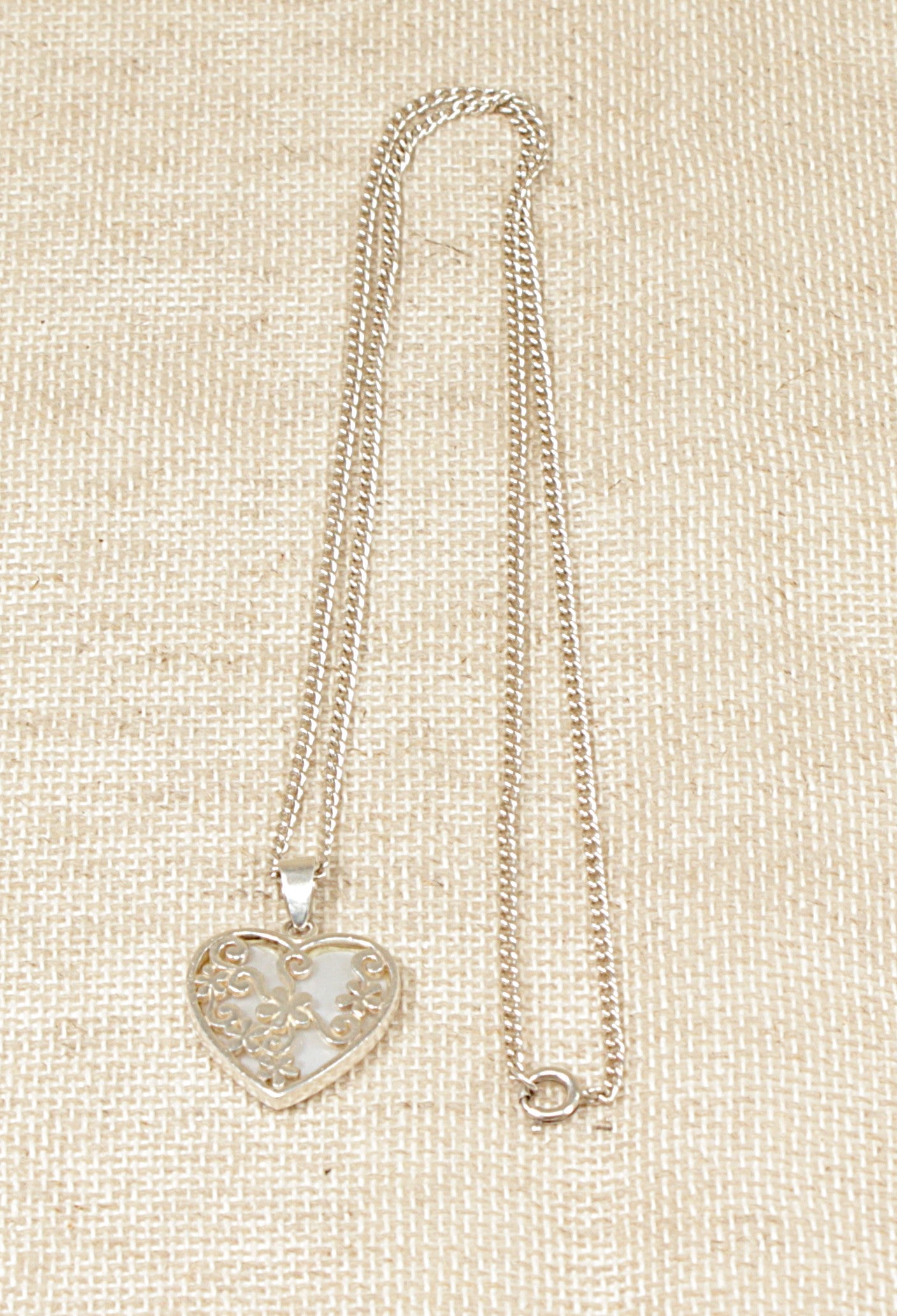 Silver and Mother of Pearl Heart Pendant Necklace