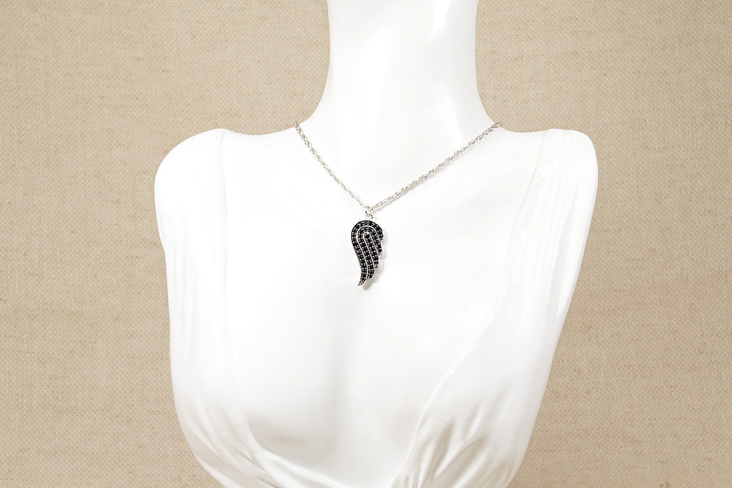 Silver Crystal Angels Wing Pendant and Chain Necklace