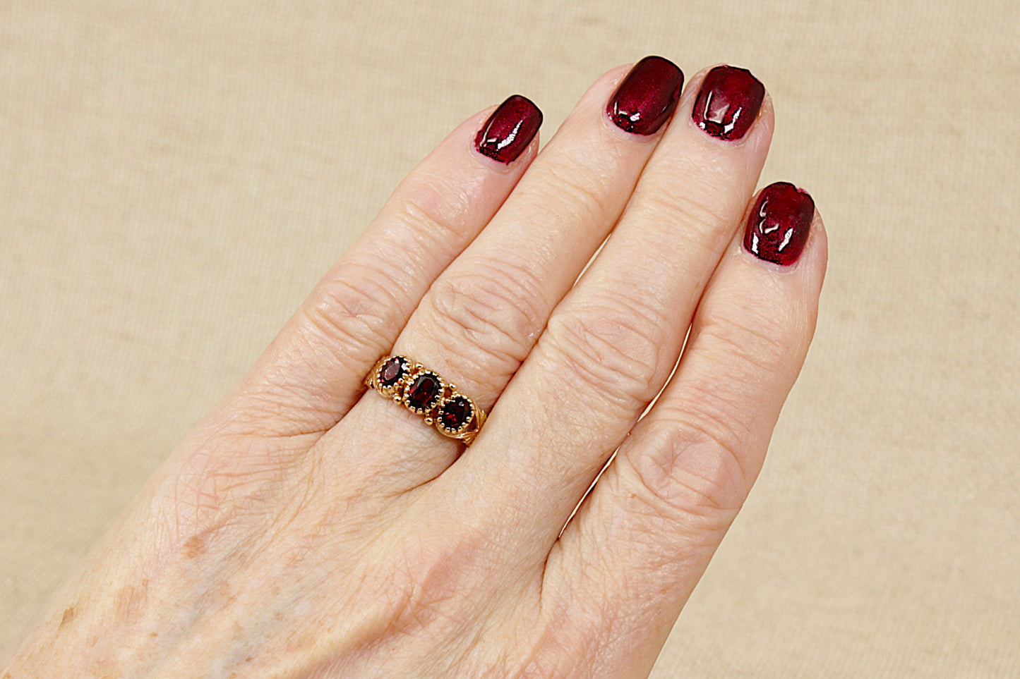 9ct Edwardian Style Garnet Trilogy Ring