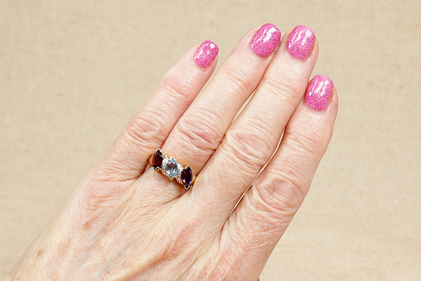 9ct Multi-Gemstone Trilogy Ring