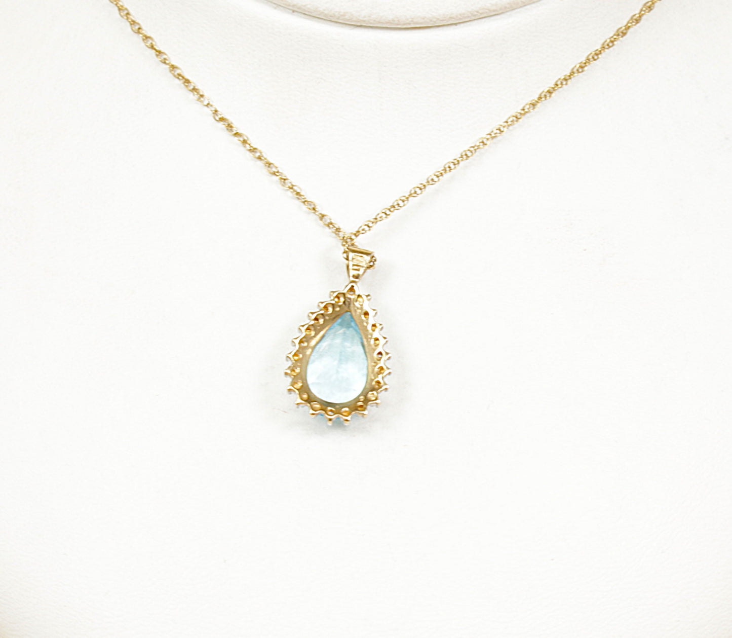 9ct Gold Blue Topaz, Diamond Pendant and Chain Necklace