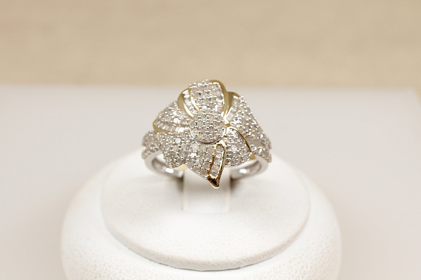 9ct yellow and white gold diamond cluster ring.