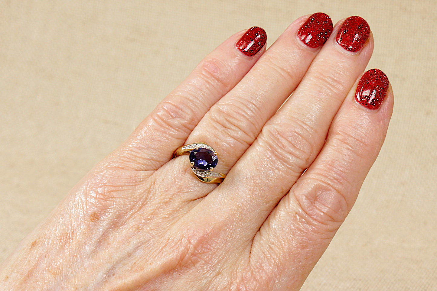 9ct Iolite and Diamond Twist Ring
