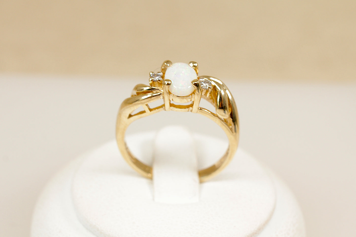 9ct Gold Fire Opal & Diamond Ring