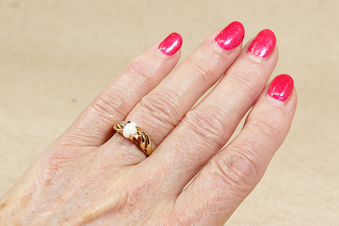 9ct Gold Fire Opal & Diamond Ring