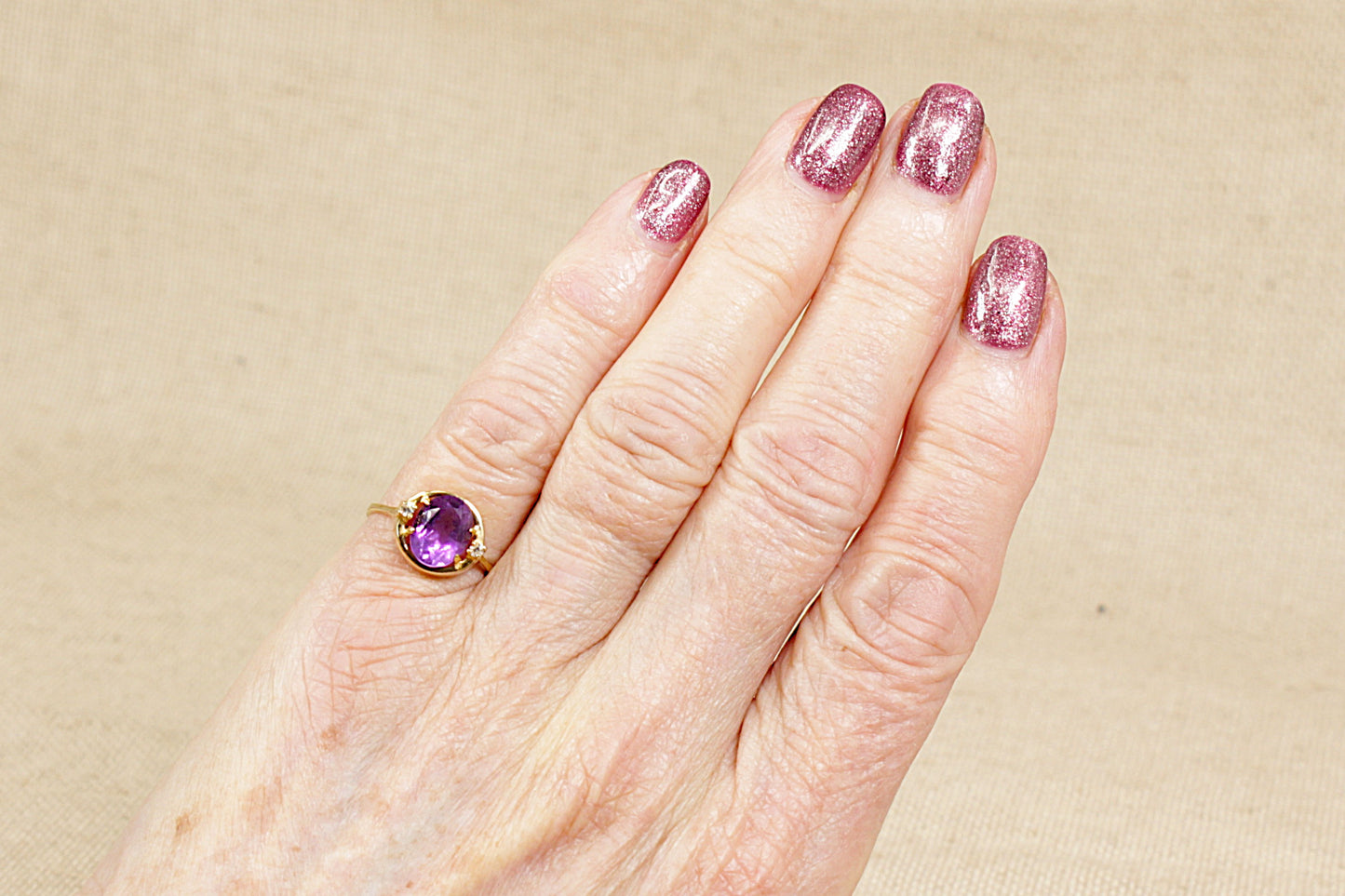 18ct Gold Amethyst and Diamond Ring