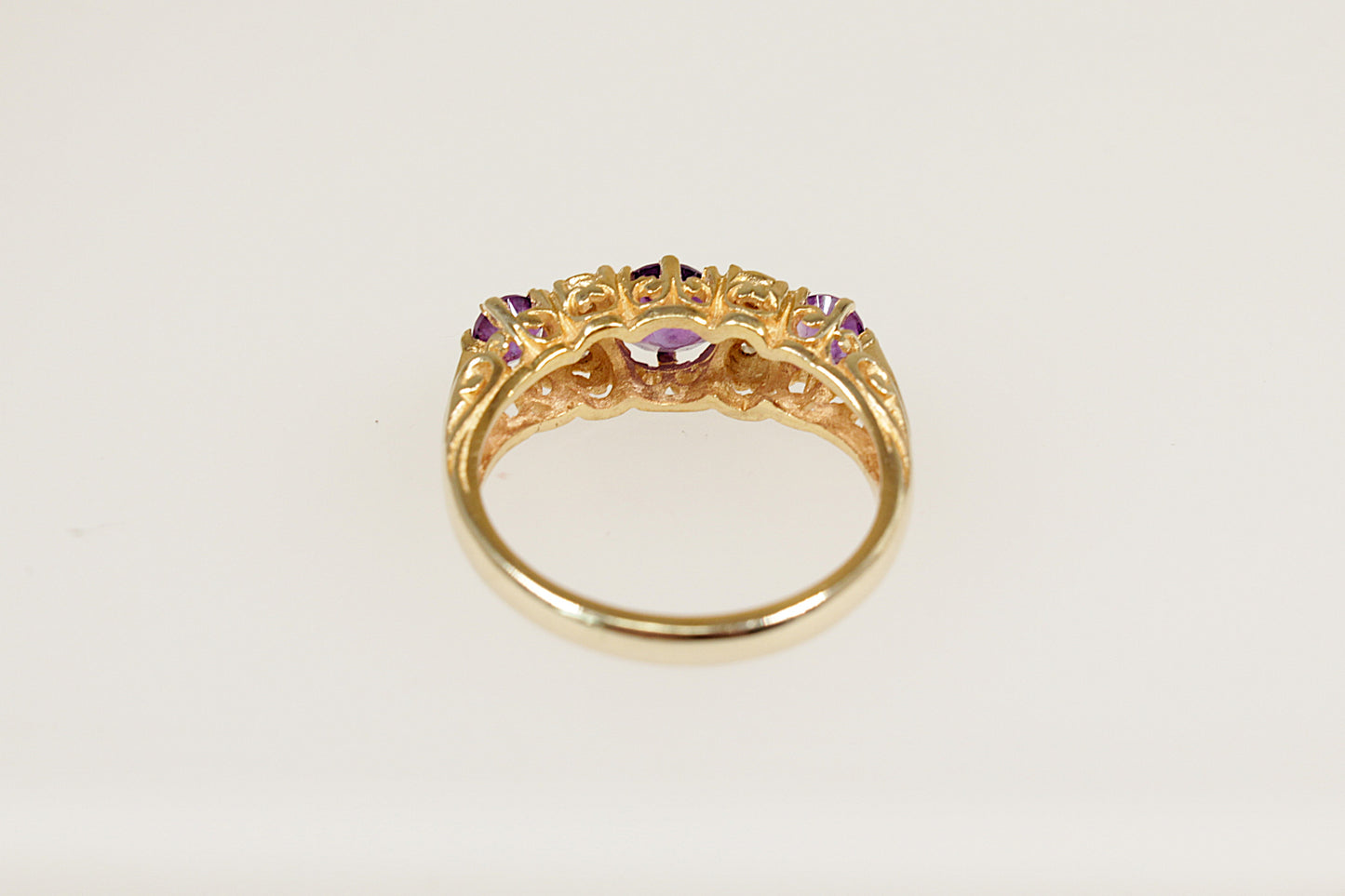 Vintage 9ct Amethyst and Diamond Trilogy Ring
