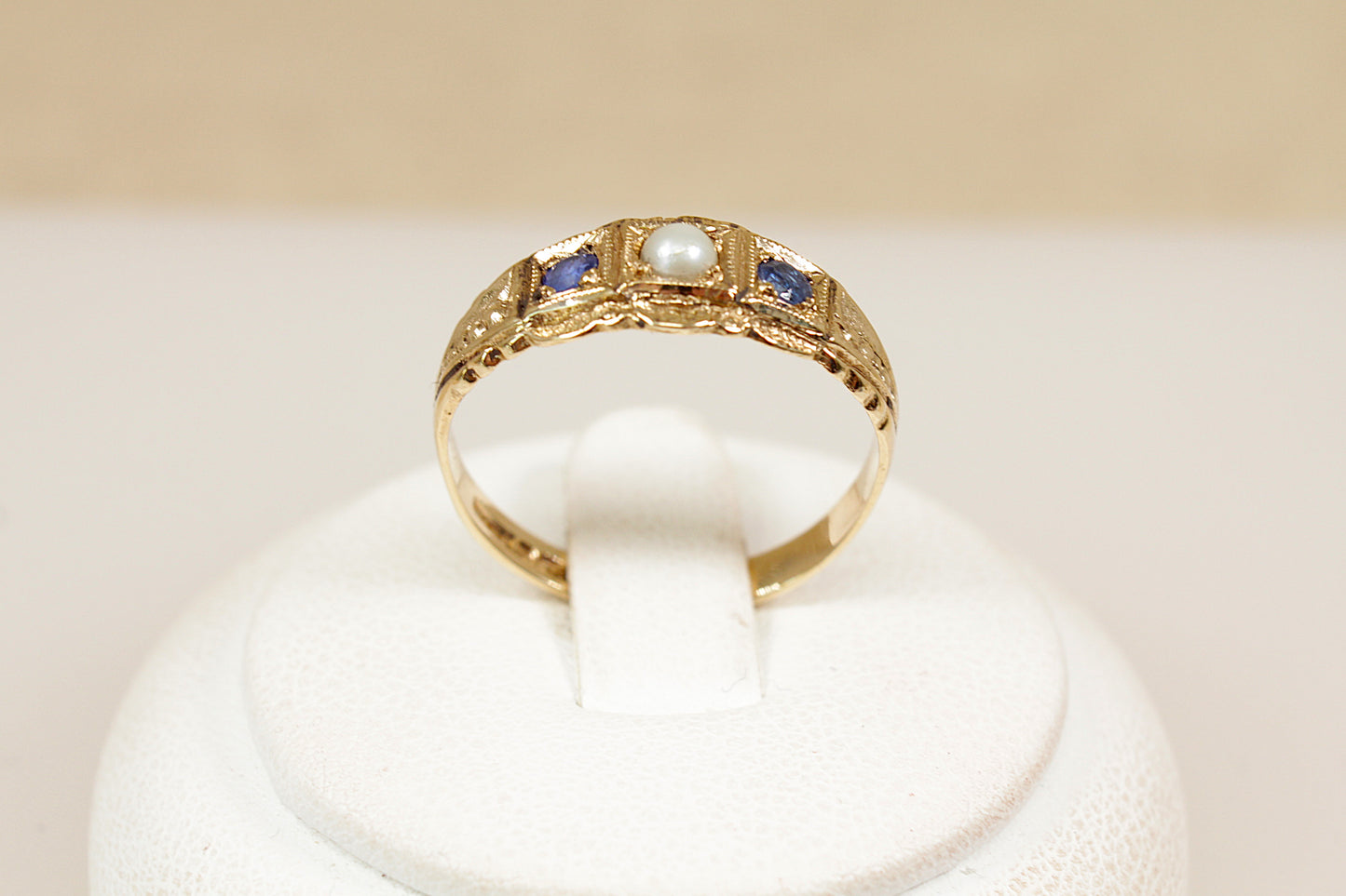 Vintage 9ct Edwardian Style Sapphire & Pearl Ring