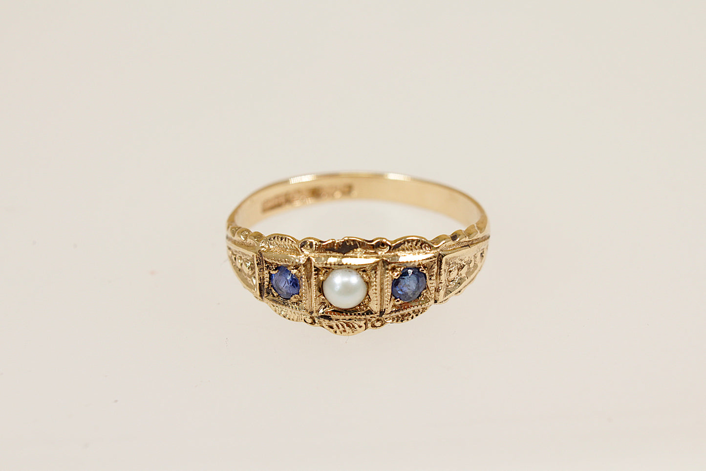 Edwardian style vintage sapphire and pearl ring.