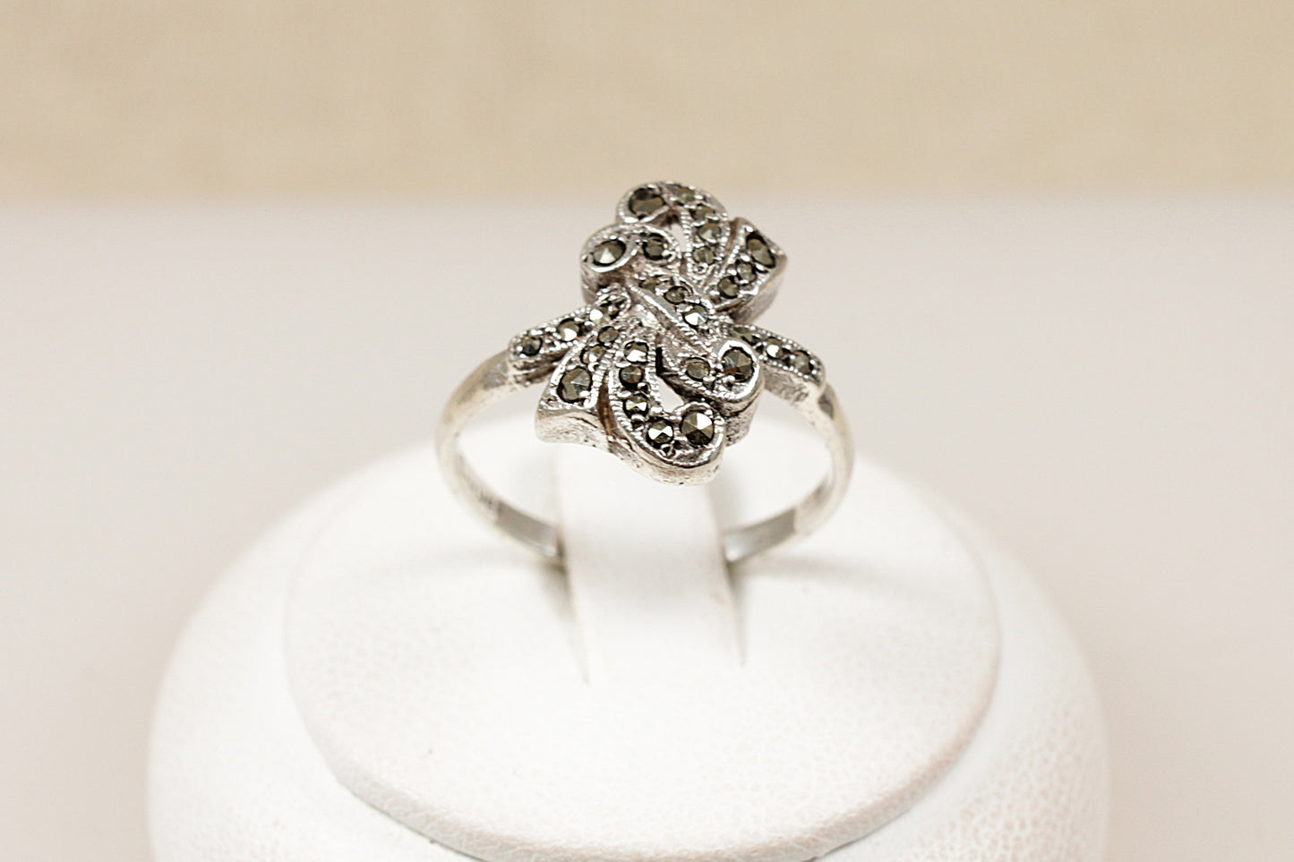 Art Deco Silver Marcasite Bow Ring