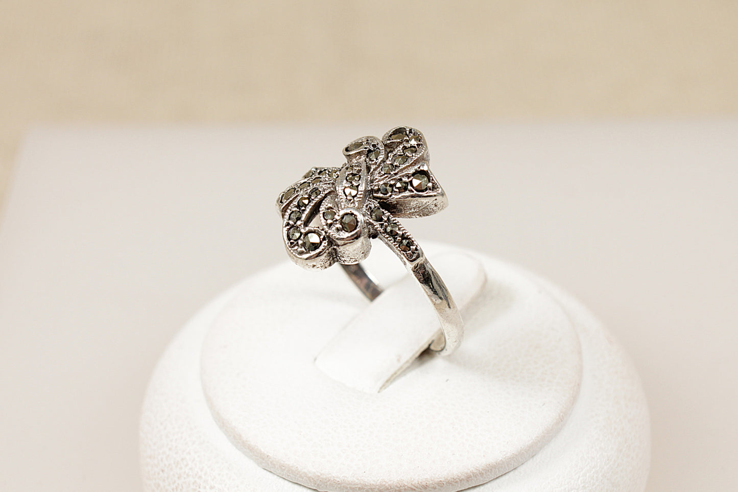 Art Deco Silver Marcasite Bow Ring