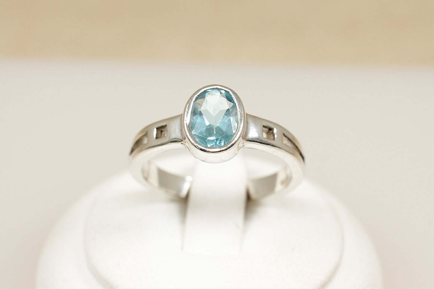 Silver Blue Crystal Solitaire Ring