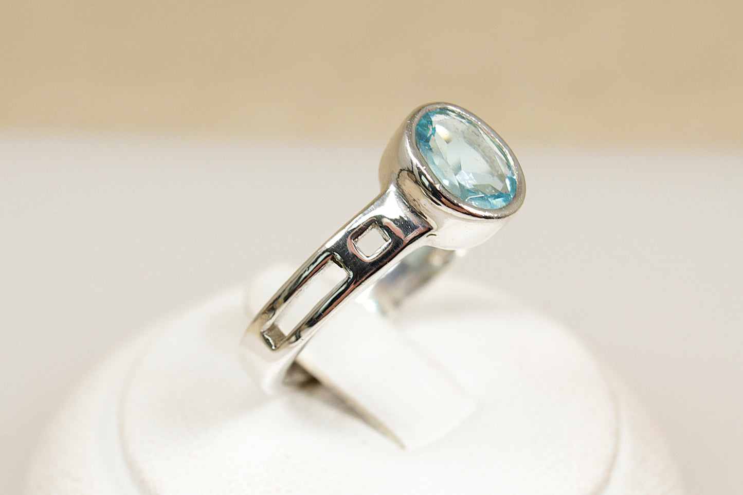Silver Blue Crystal Solitaire Ring