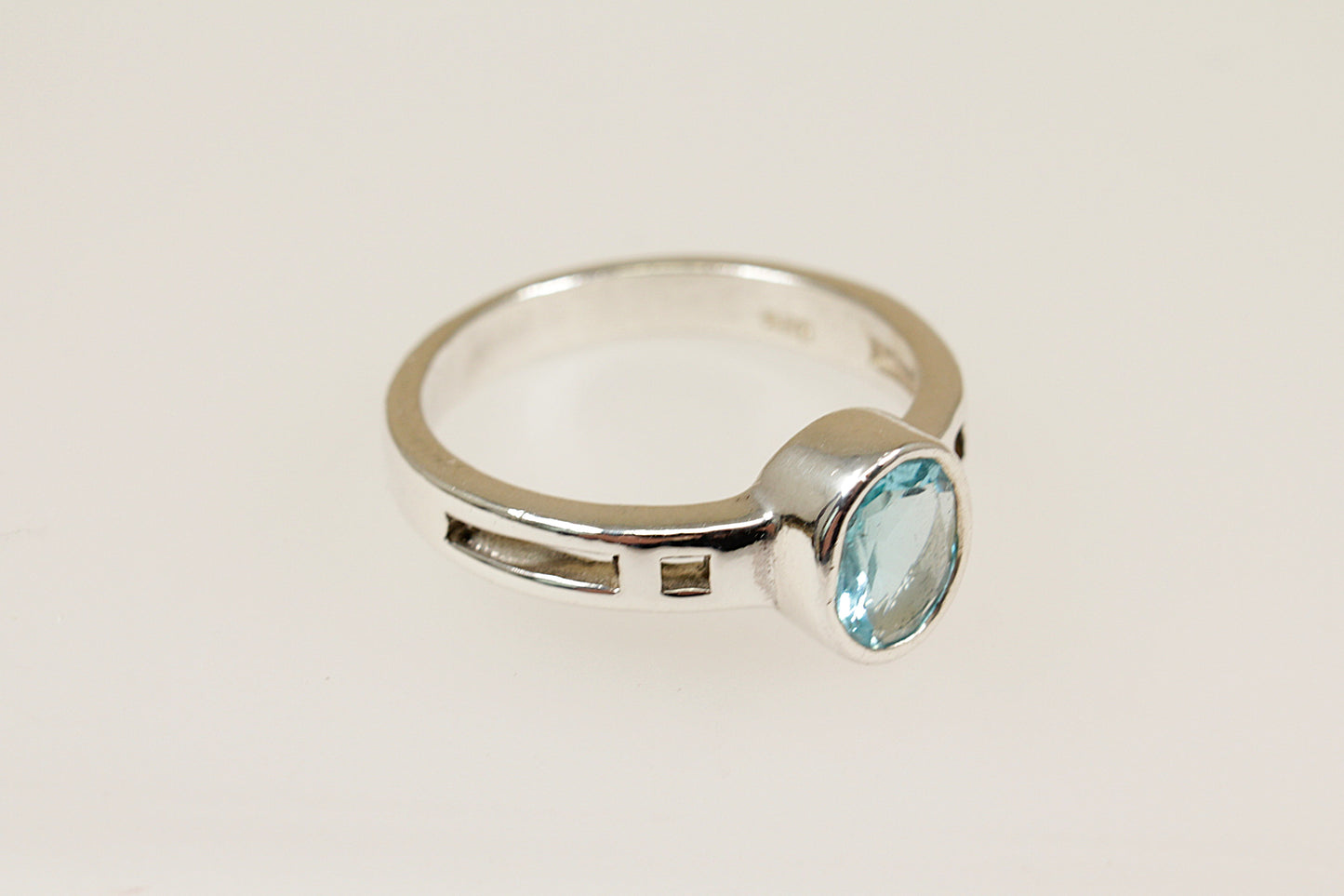 Silver Blue Crystal Solitaire Ring