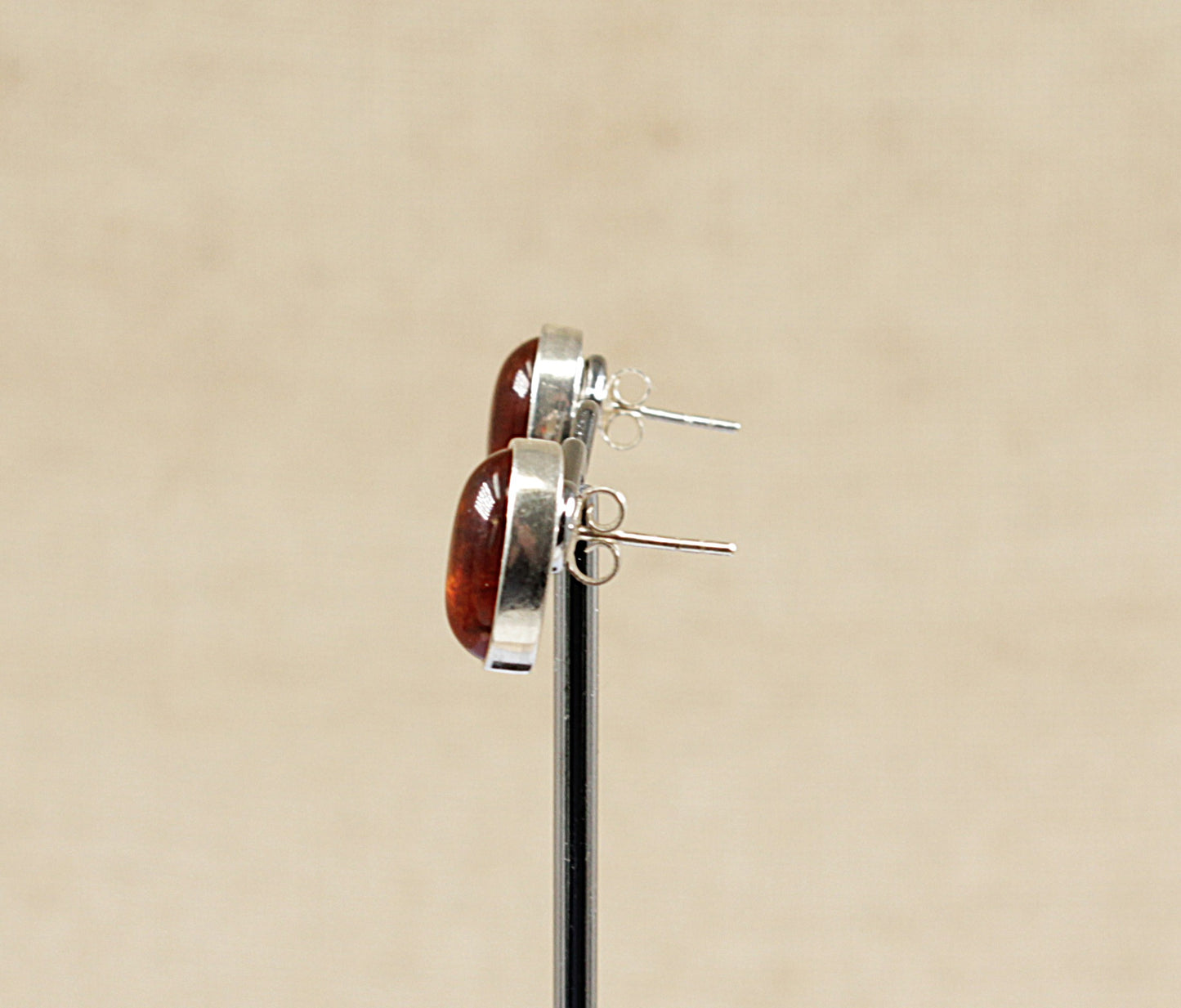 Silver Amber Stud Earrings