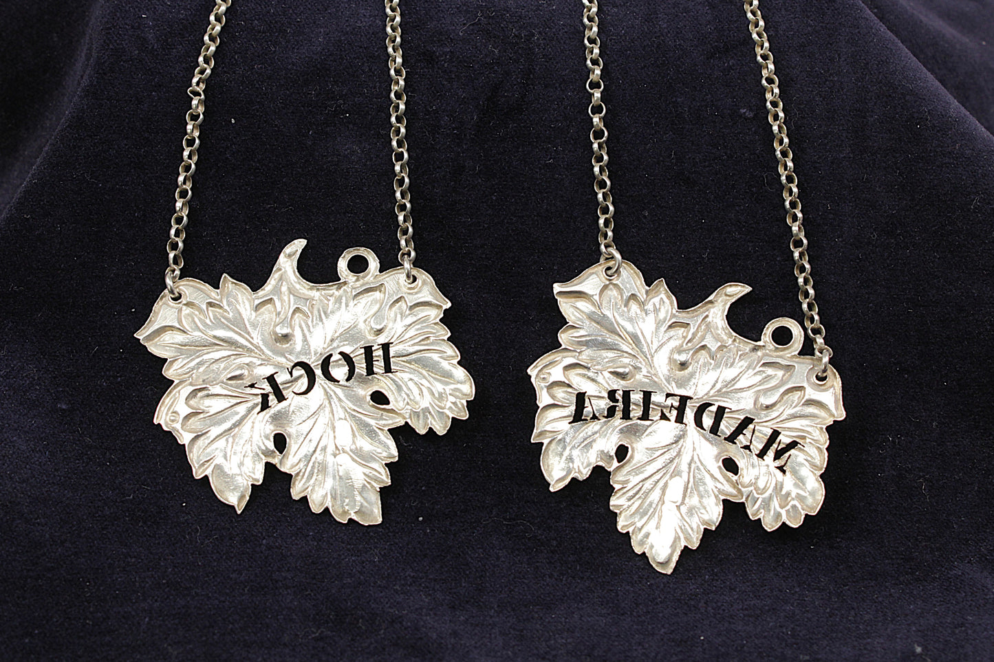 A Pair of Victorian Antique Silver Decanter / Bottle Labels