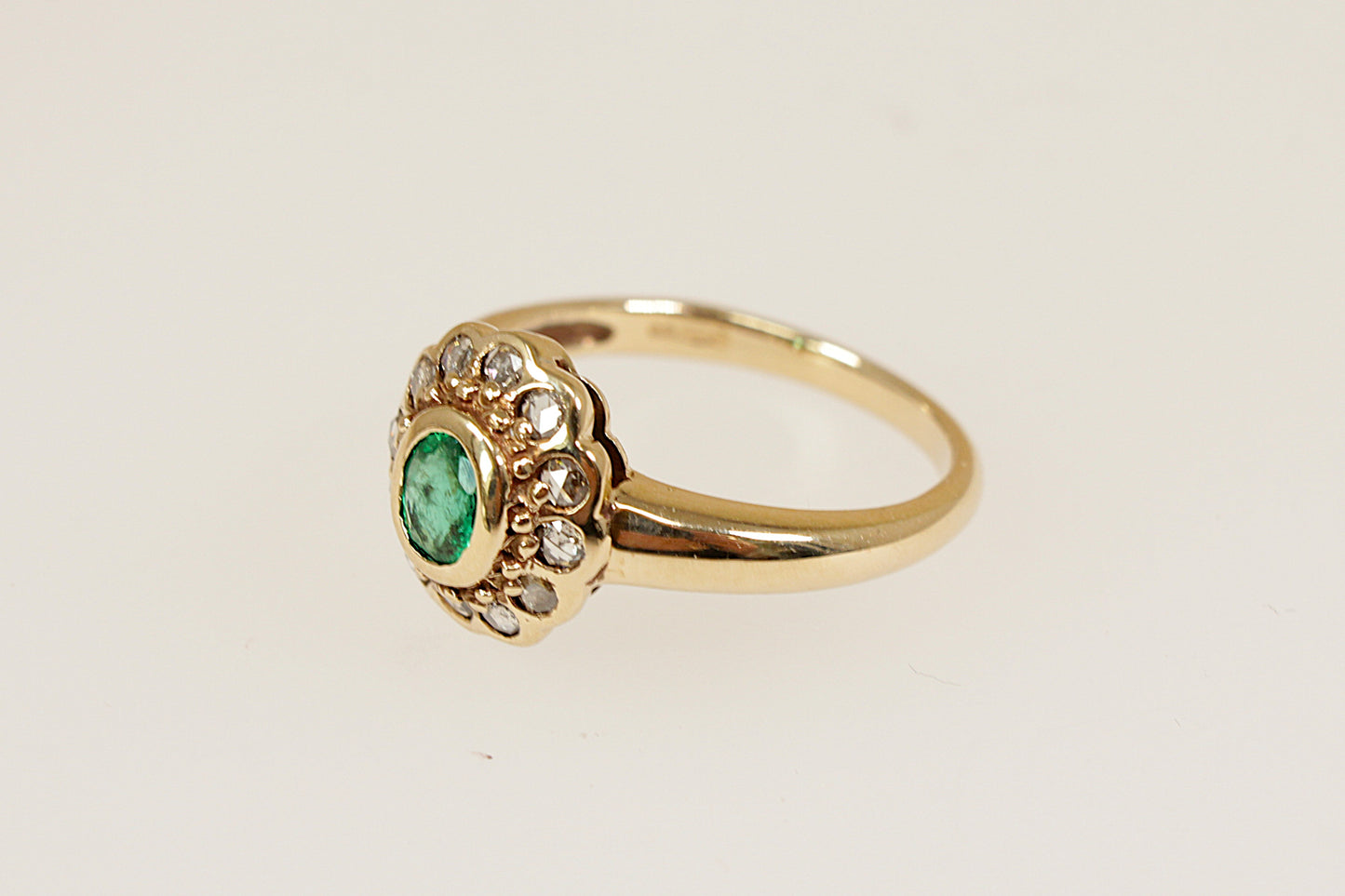 Emerald and Diamond Cluster Ring