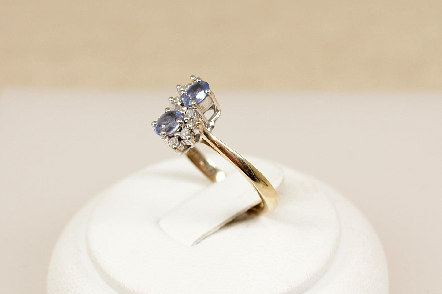 9ct Gold Blue Topaz and Diamond Duo Ring