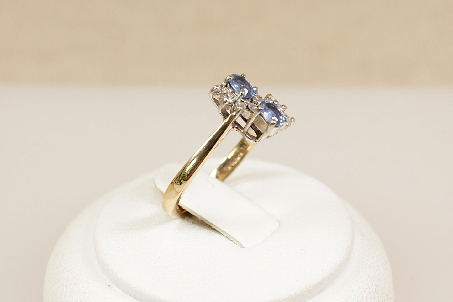 9ct Gold Blue Topaz and Diamond Duo Ring