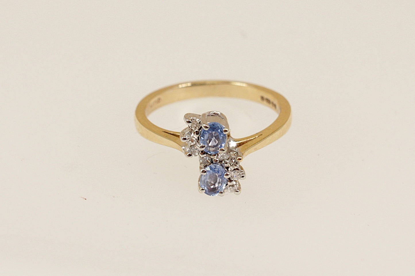 9ct Gold Blue Topaz and Diamond Duo Ring