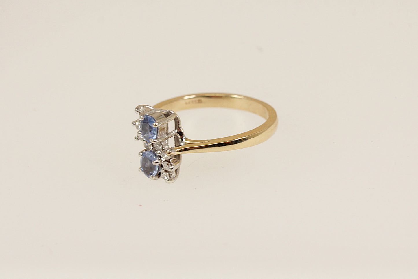 9ct Gold Blue Topaz and Diamond Duo Ring