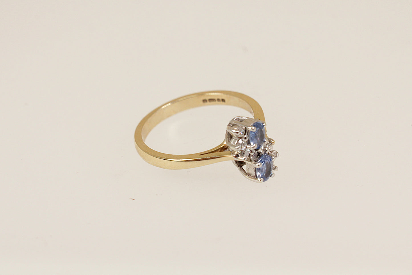 9ct Gold Blue Topaz and Diamond Duo Ring