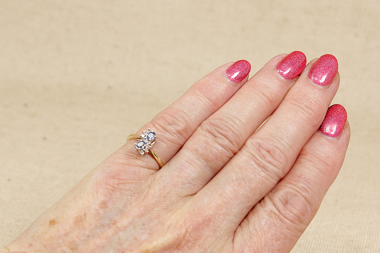 9ct Gold Blue Topaz and Diamond Duo Ring