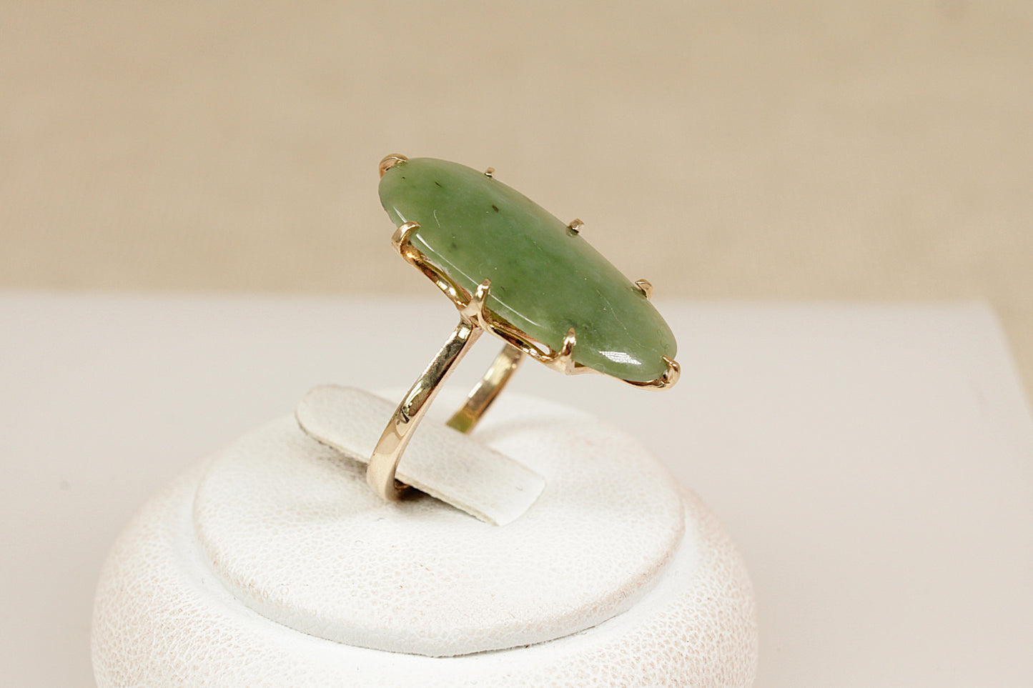 9ct Gold Jadeite Navette Ring