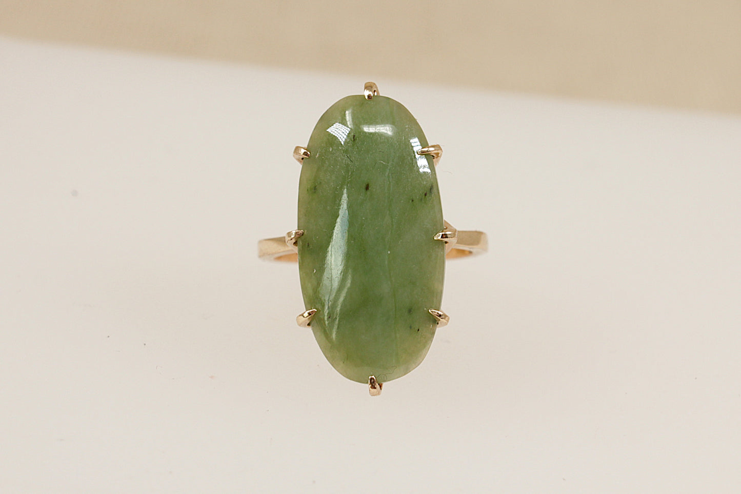 9ct Gold Jadeite Navette Ring