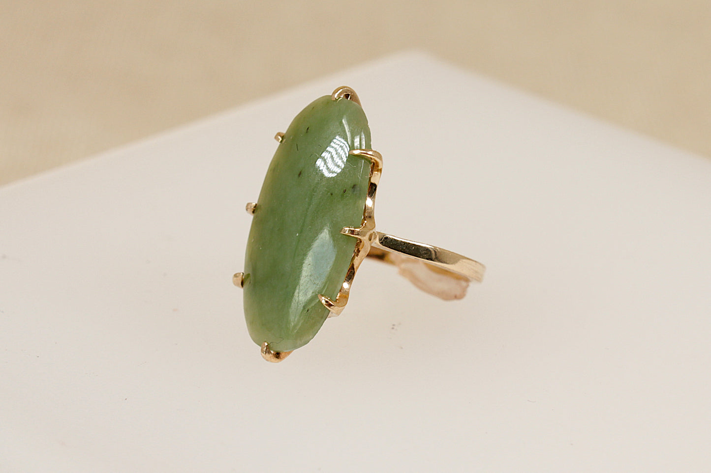 9ct Gold Jadeite Navette Ring