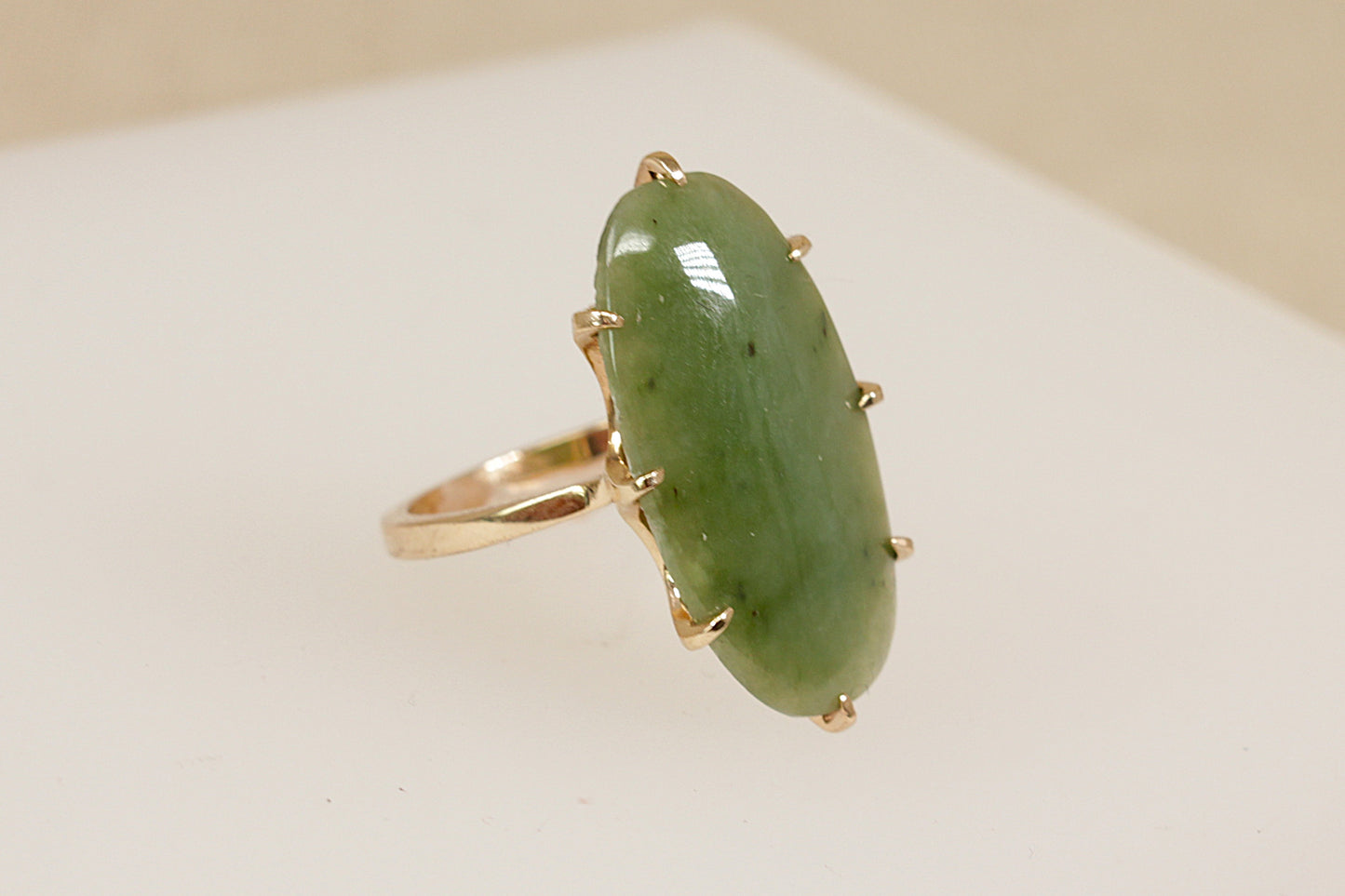 9ct Gold Jadeite Navette Ring