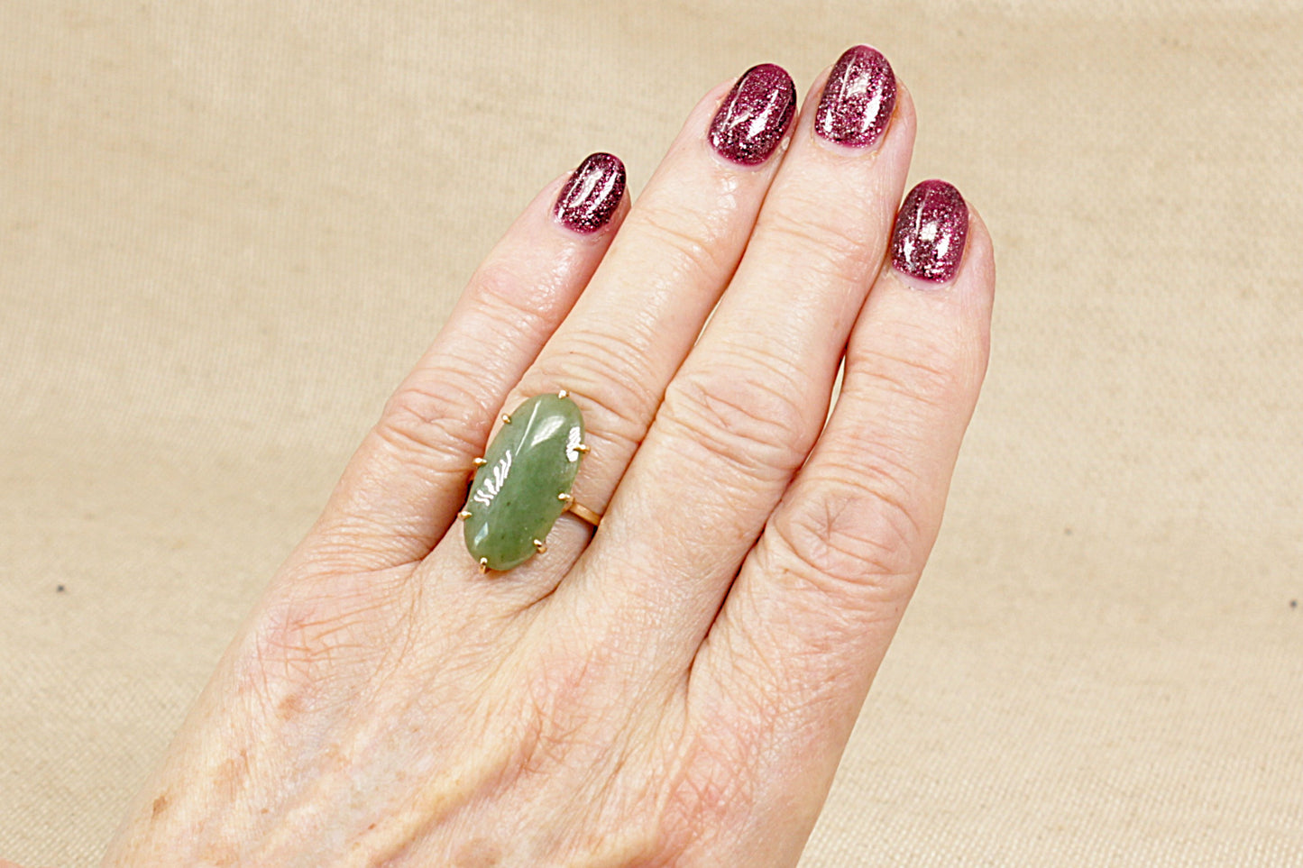 9ct Gold Jadeite Navette Ring