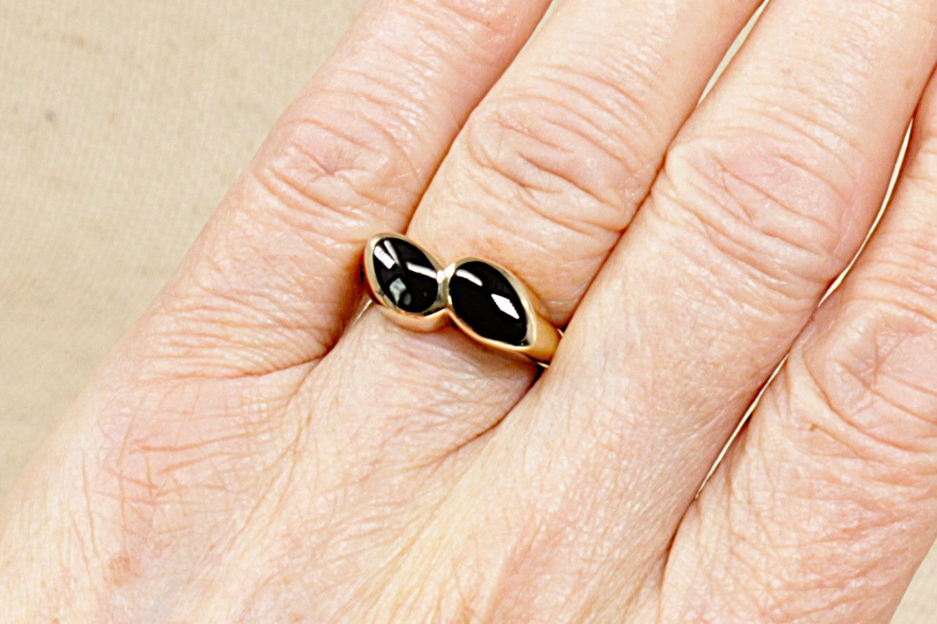 9ct Gold Whitby Jet Duo Ring