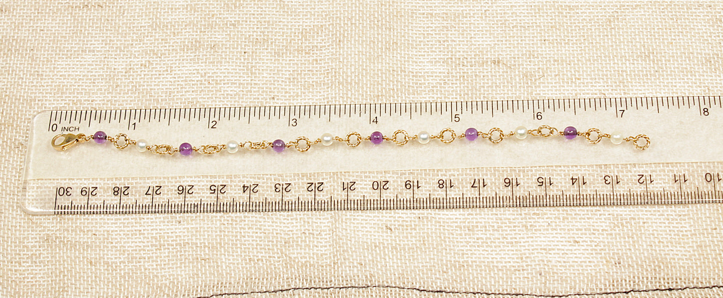 9ct Gold Amethyst and Pearl Bracelet