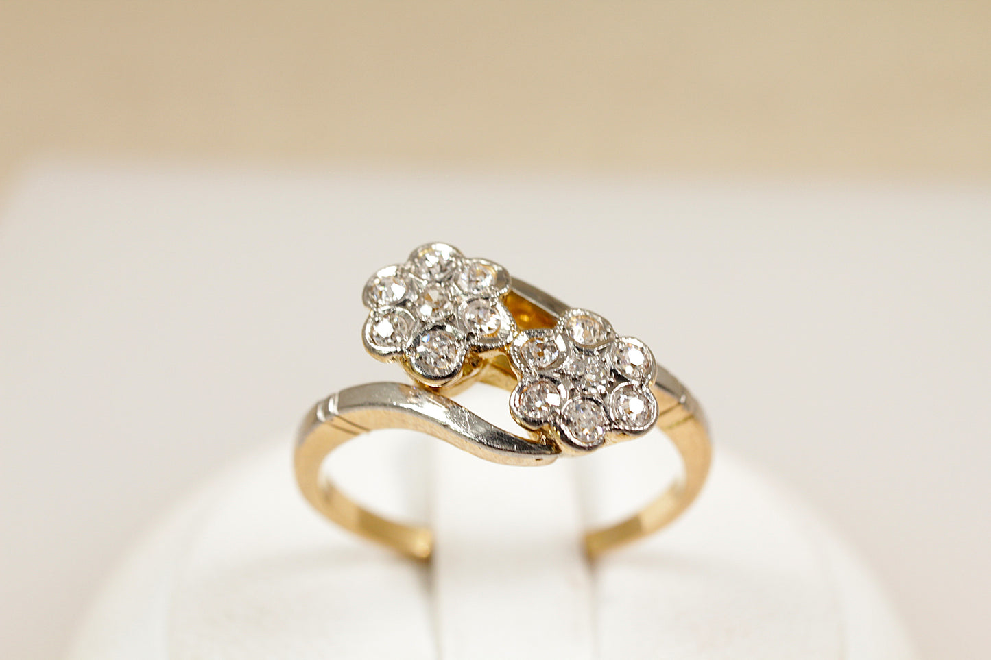 Vintage 18ct Diamond Duo Cluster Ring