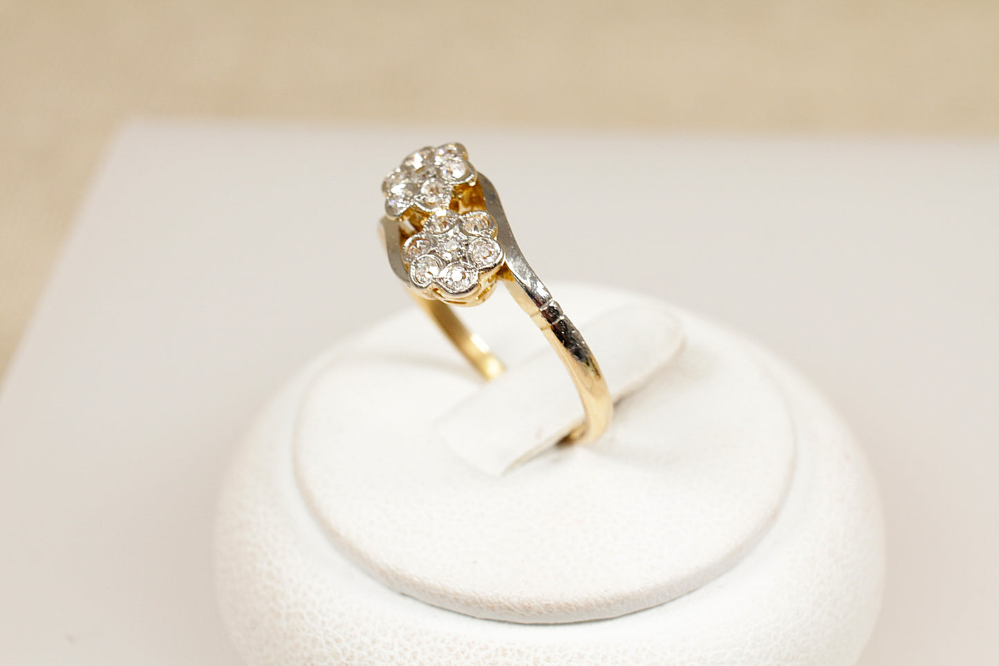 Vintage 18ct Diamond Duo Cluster Ring