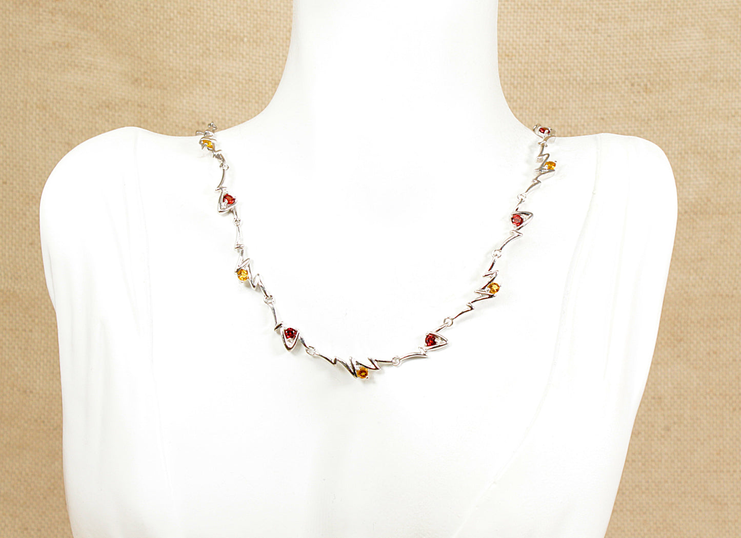 Silver Garnet and Citrine Necklace