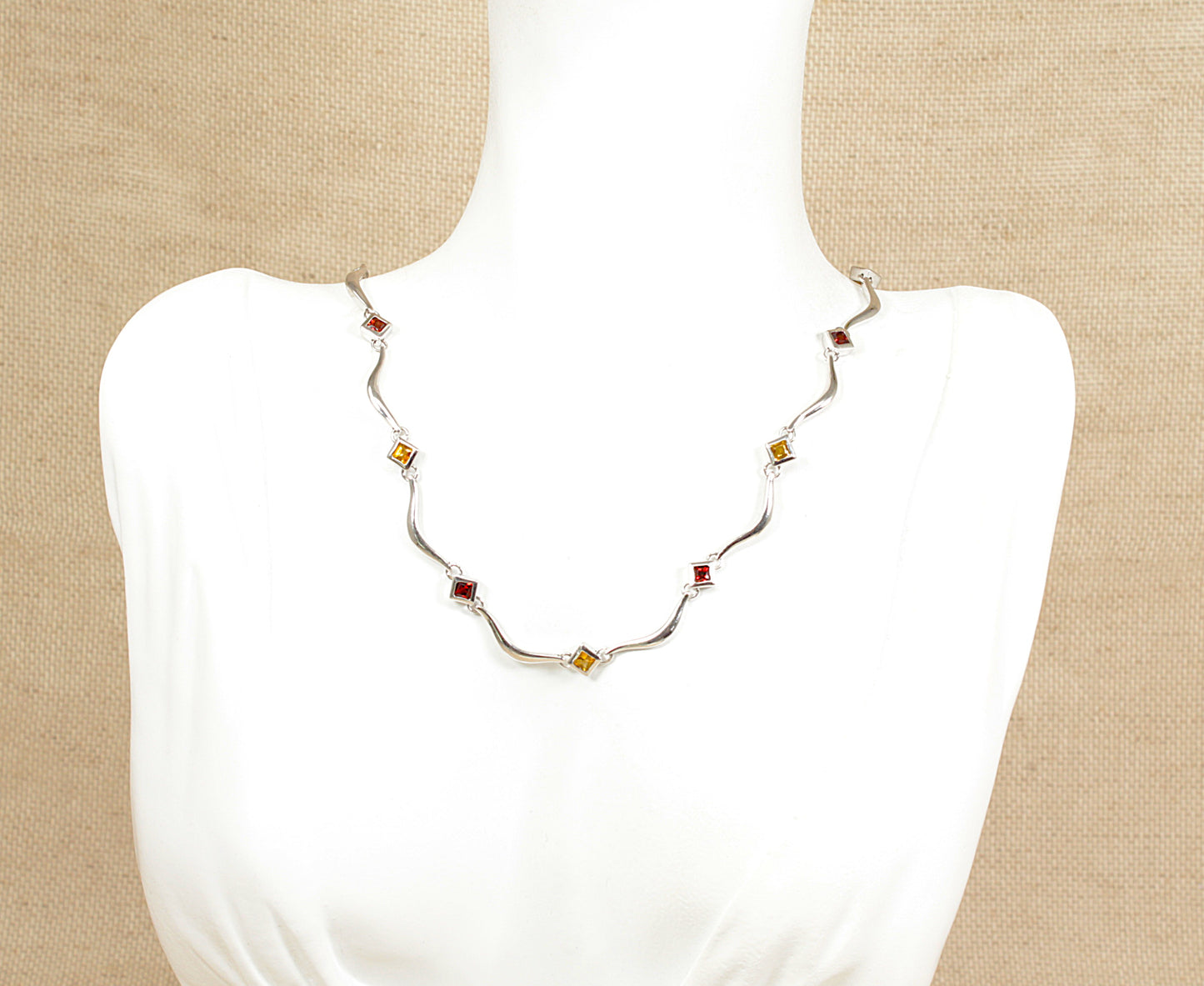 Silver Garnet and Citrine Necklace