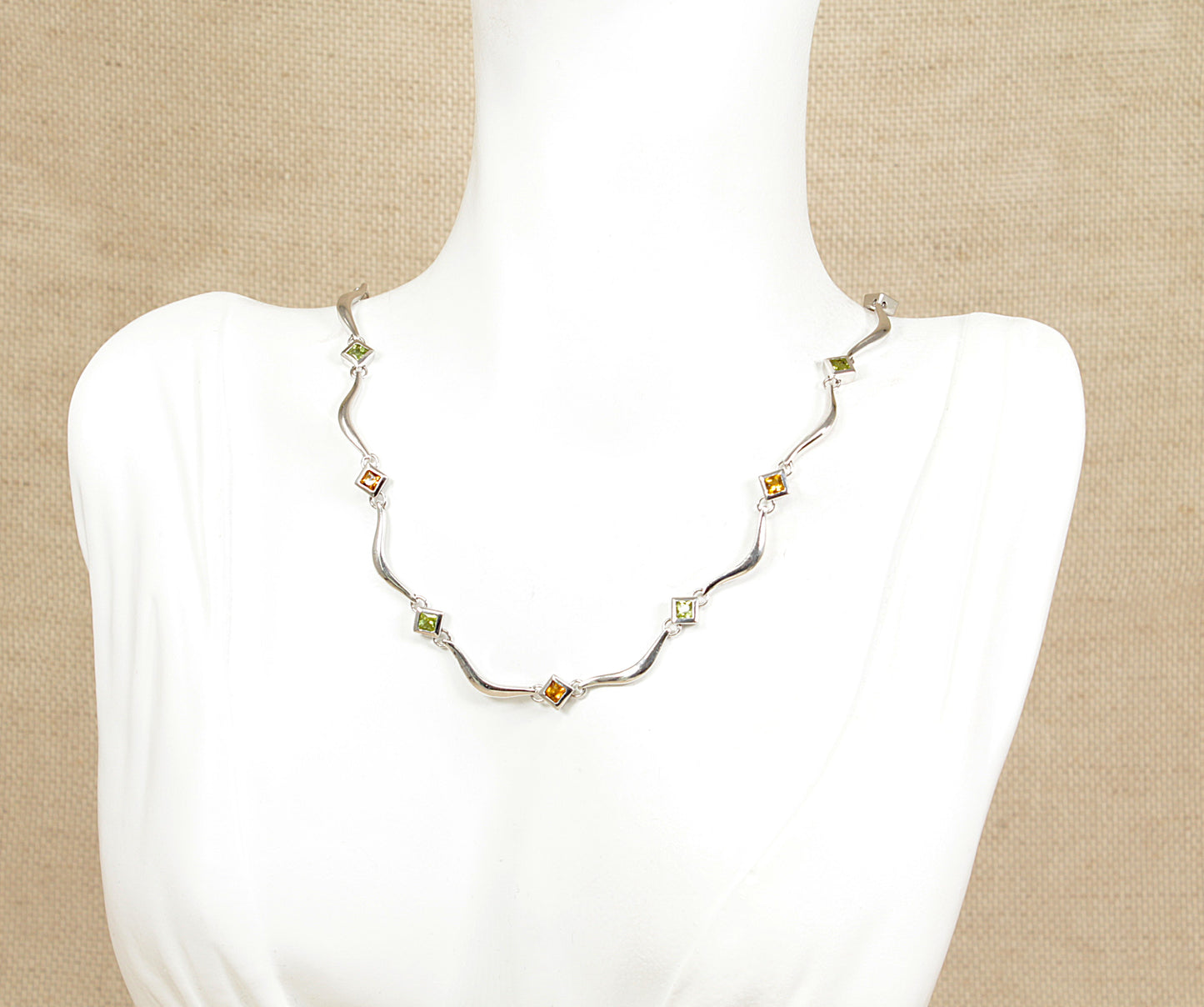 Silver Citrine and Peridot Necklace