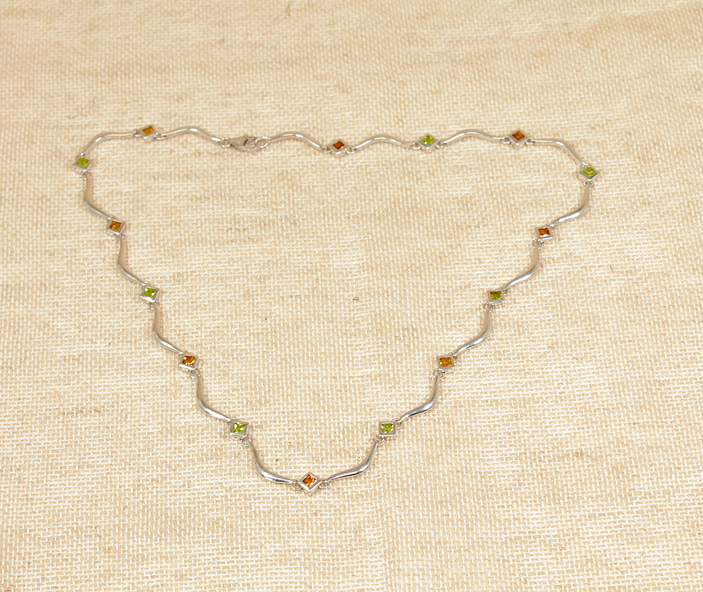 Silver Citrine and Peridot Necklace