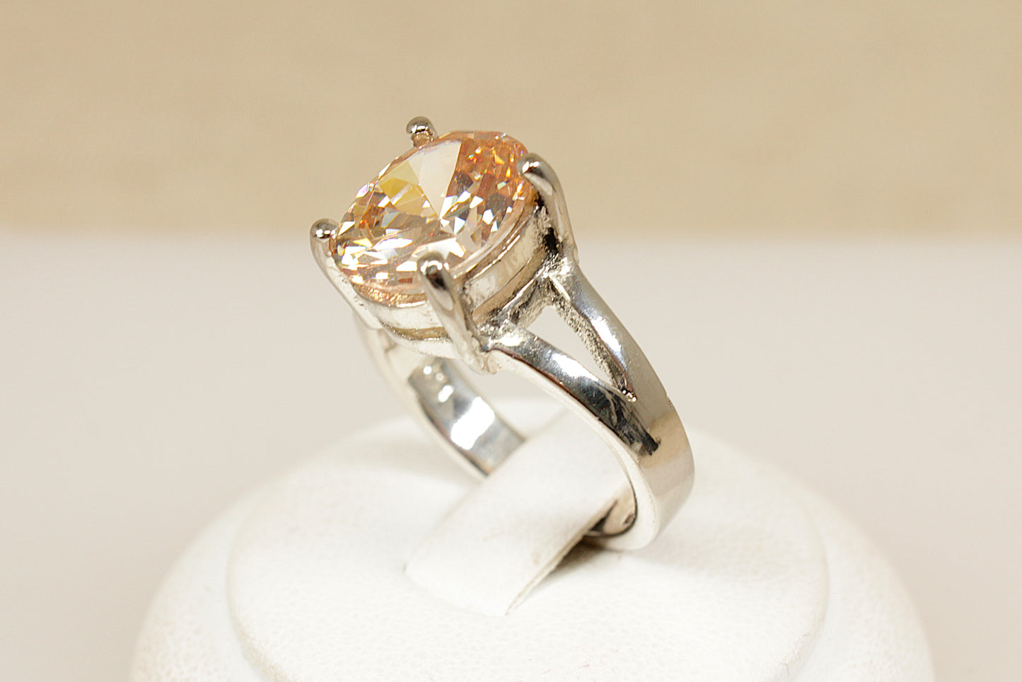 Sterling Silver Crystal Solitaire Statement Ring