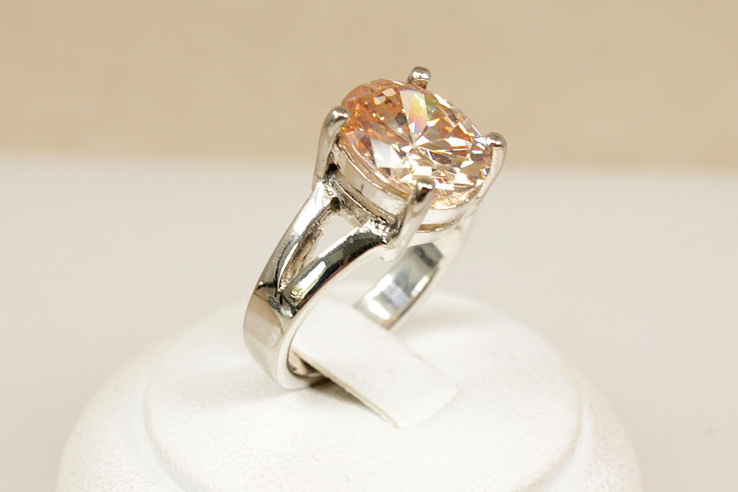 Sterling Silver Crystal Solitaire Statement Ring