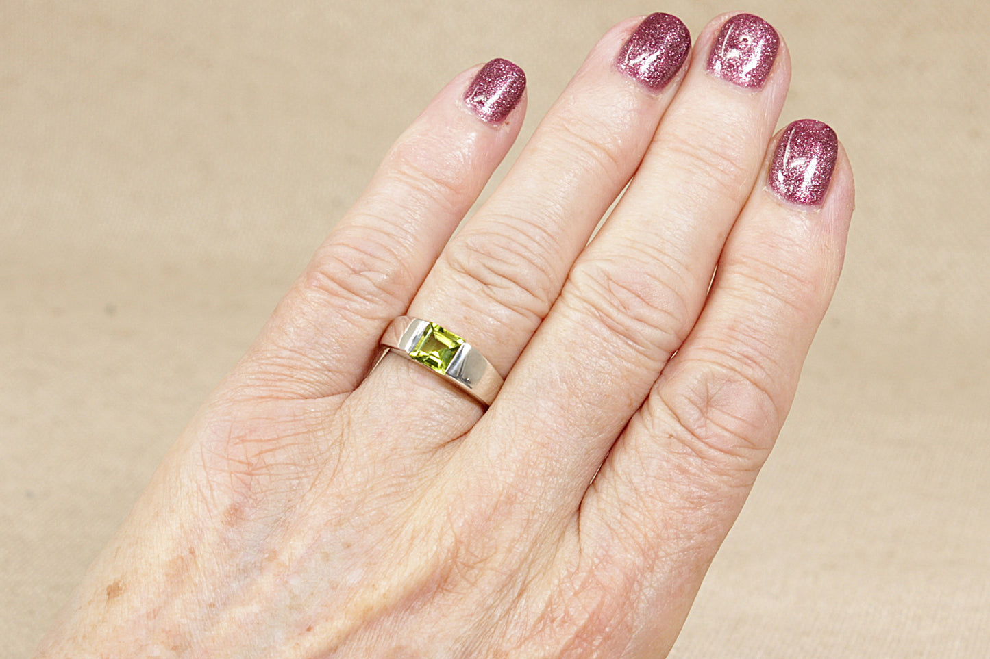 Silver Peridot Band Ring