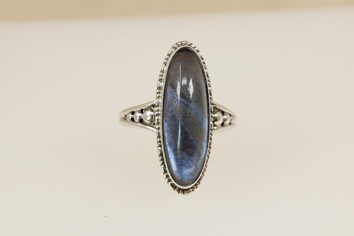 Vintage Silver Labradorite Navette Ring