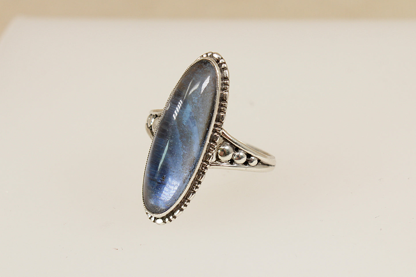 Vintage Silver Labradorite Navette Ring