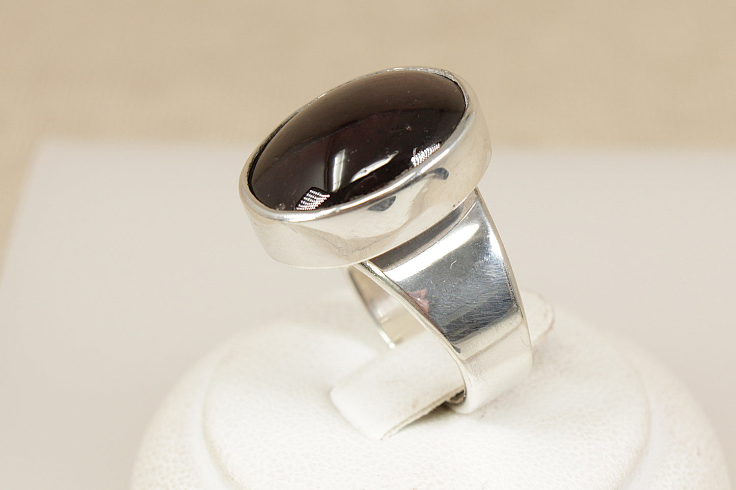 Silver Garnet Cabochon Statement Ring