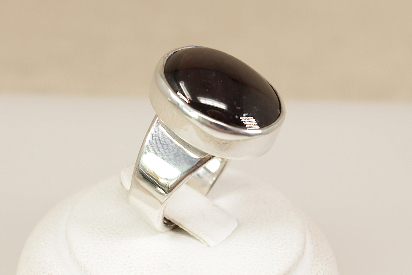 Silver Garnet Cabochon Statement Ring