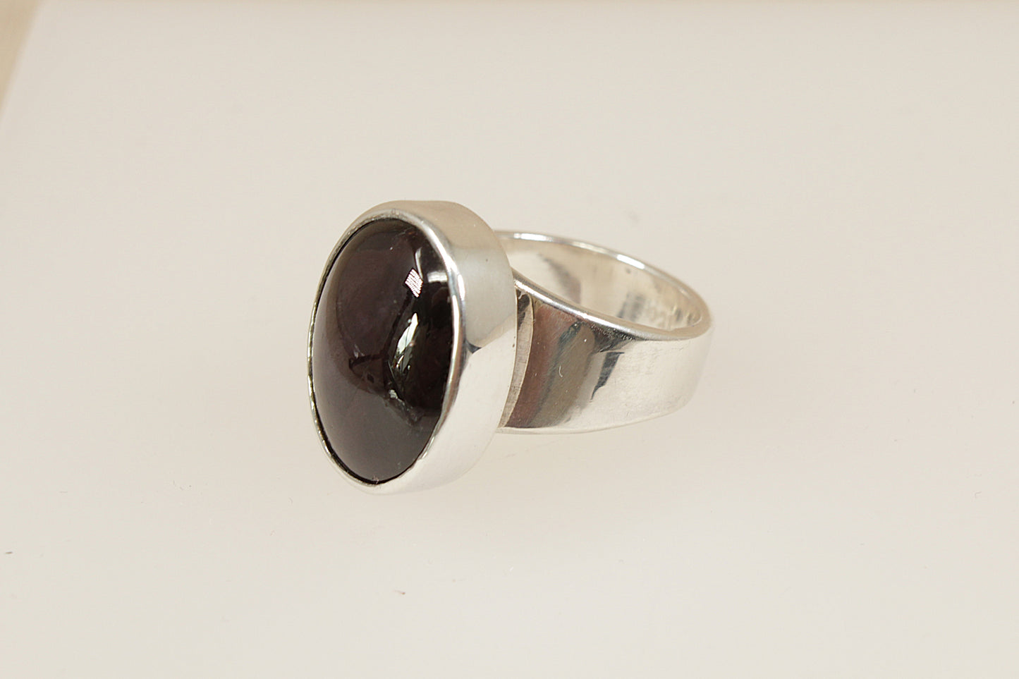 Silver Garnet Cabochon Statement Ring