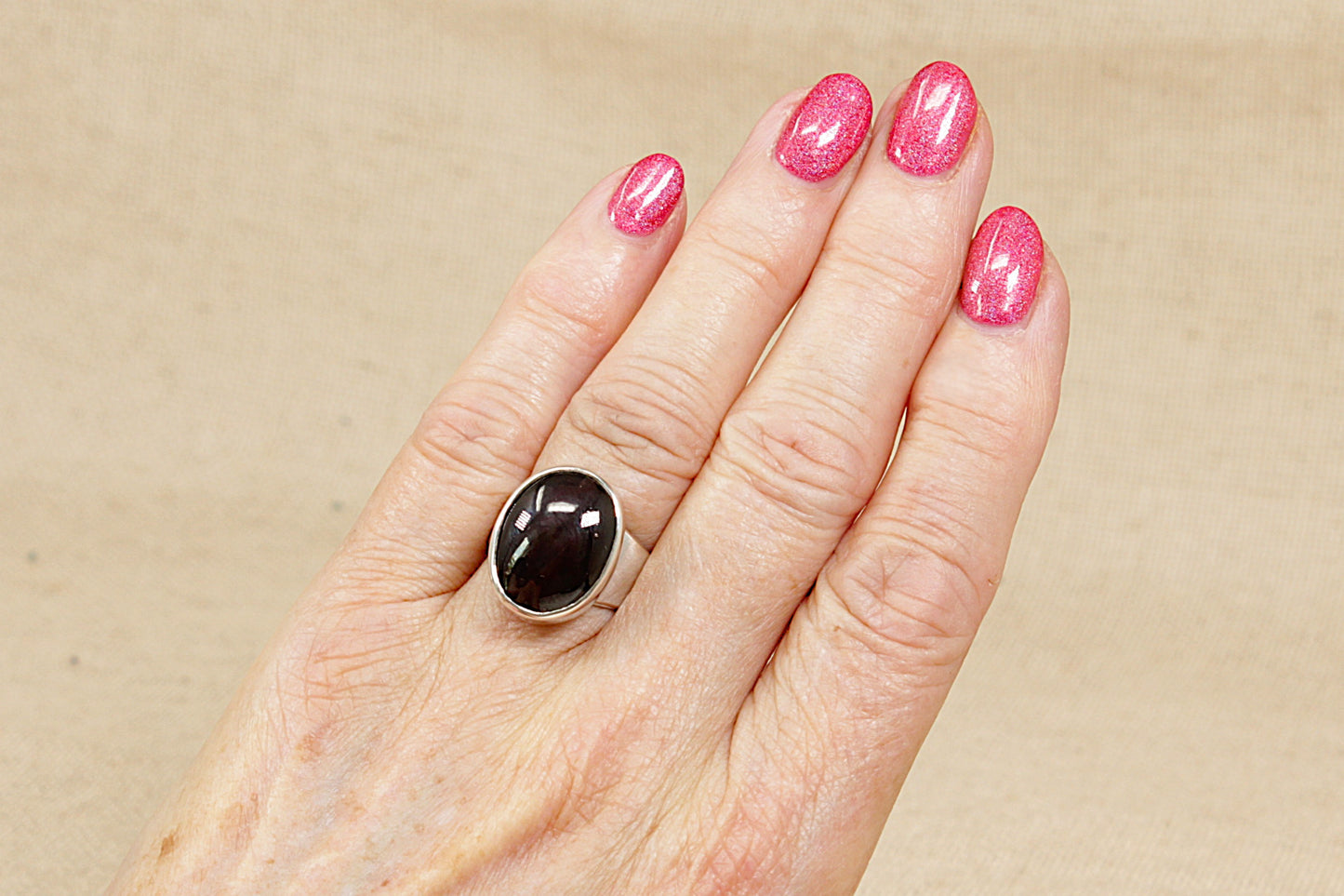 Silver Garnet Cabochon Statement Ring