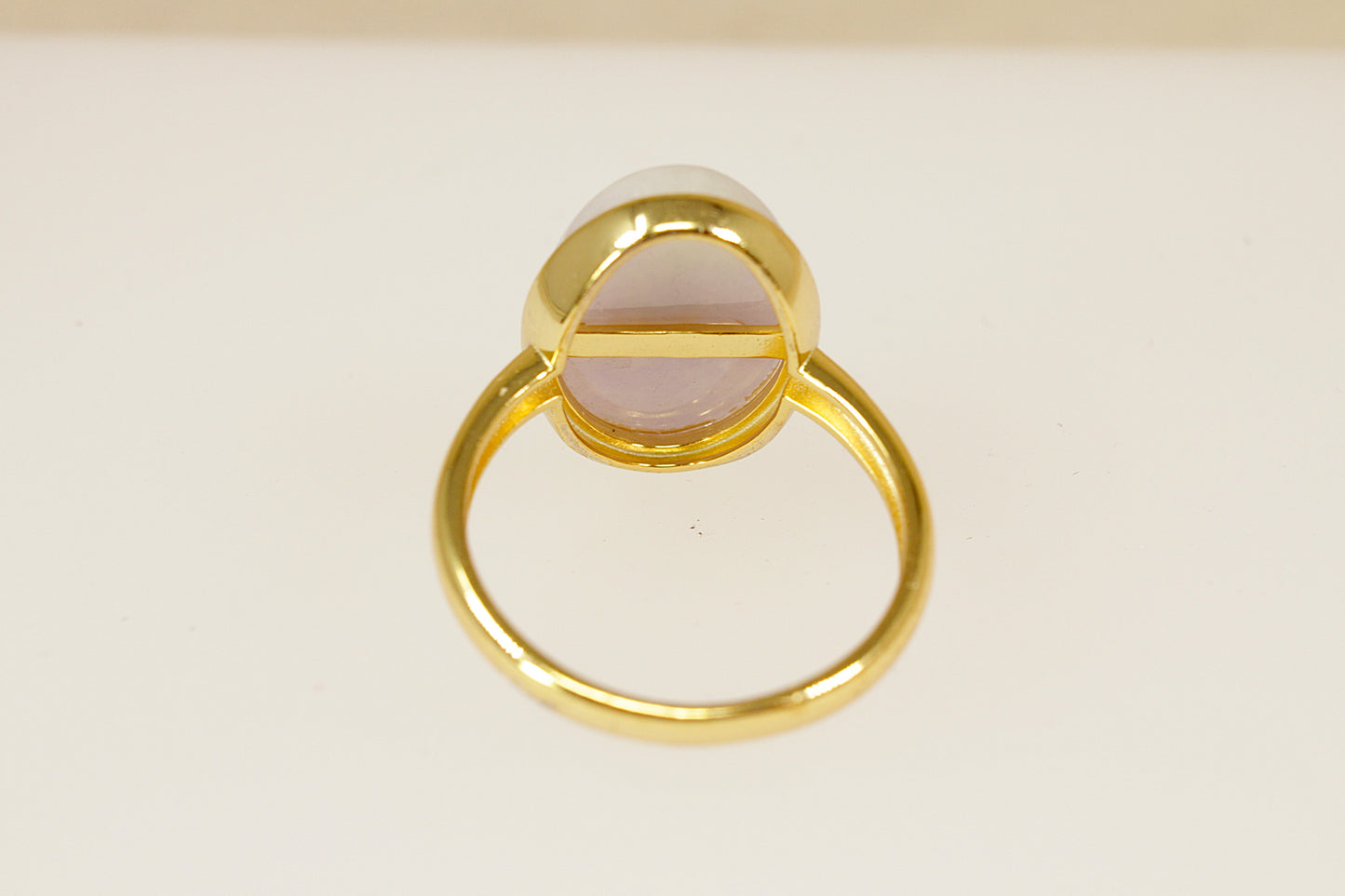 White Agate Silver Gilt Solitaire Ring
